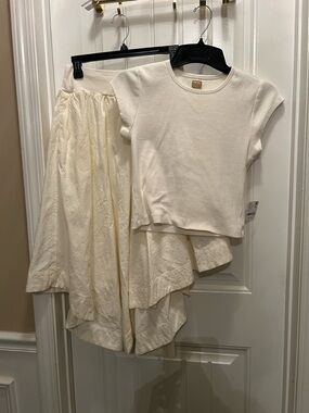 Free People Cream Asymmetrical Skirt and Crop Top Set